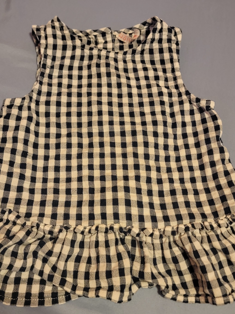 Girls Navy & White Gingham Ruffle-Hem Dress